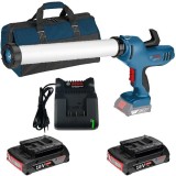 Bosch GCG 18V-600 + GBA + GAL 18V-20 + 1619BZ0100 - Pistol pentru etansare 3500 N + Set 2 acumulatori si incarcator Li-Ion 18 V 2 Ah + Geanta textila