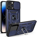 Husa pentru iphone 14 pro max, slide si snap, magnetic ring, blue