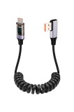 Cablu spiralat USB A la USB C cu afișaj LED 66W, cablu de &icirc;ncărcare USB C Android Auto la 90 de grade