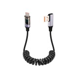 Cablu spiralat USB A la USB C cu afișaj LED 66W, cablu de &icirc;ncărcare USB C Android Auto la 90 de grade