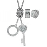 Cumpara ieftin Bvlgari set inox cheie si cerc cercei si colier cu pandant