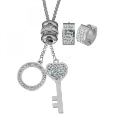 Bvlgari set inox cheie si cerc cercei si colier cu pandant
