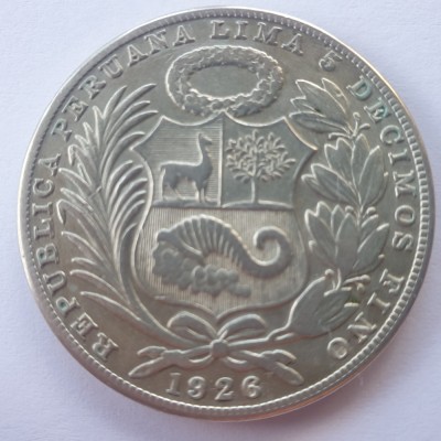 Peru 1 sol 1926, argint foto