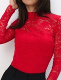 Bluză elegantă Pretty Girl din dantelă florală roșie, mărimea S/M, stare excelentă
