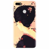 Husa silicon pentru Huawei Y6 Pro 2017, Japanese Geisha Illustration Cherry Blossom