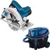 Bosch GKS 190 + GAS 12-25 PL - Fierastrau circular 1400 W 190x30 mm + Aspirator umed-uscat 1250 W 200 mbar 25 l priza scule electrice