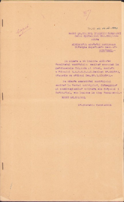 A2687N Raport control sanitar garnizoanele Chișinău și Orhei 1943
