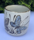 PAHAR, ceramica smaltuita, STUDIO scandinav, vegetatie cu fluturi, anii 80