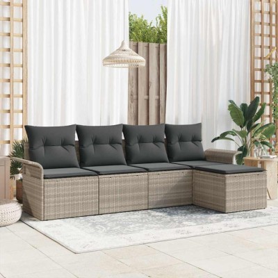 vidaXL Set de canapele pentru grădină 5 pcs Gri deschis Rattan poli foto