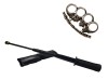 Set Autoaparare: Baston Telescopic Flexibil Negru, Maner Tonfa 47cm + Pumnal Craniu Ideallstore, Otel