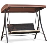 Leagan de gradina HURGHADA, 3 locuri, ratan, max. 240 kg, maro