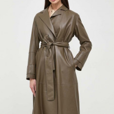 BOSS palton de piele femei, culoarea maro, de tranziție 50505512