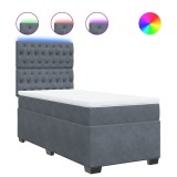 Cumpara ieftin Pat box spring cu saltea, gri inchis, 80x200 cm, catifea
