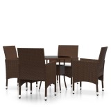 Set mobilier bistro, 3 piese, maro, poliratan/sticla securizata