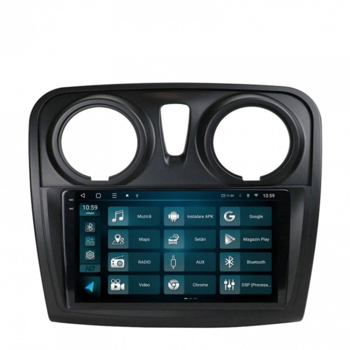 Navigatie 2K Dacia Logan Sandero 8GB RAM Android 13 Octacore Slot Sim 4G DSP GPS Wi-FI Carplay Android Auto USB Bluetooth Waze Touchscreen 9.5 Inch