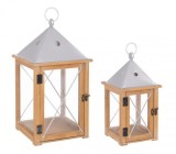 Cumpara ieftin Set 2 felinare lemn maro metal argintiu Beatific 18x18x34 cm, 24x24x46 cm