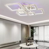 Lustra LED cu telecomanda si cristal NOVA RHOMBA RGB, 178W, 6 Patrate, lumina Rece/Calda/Neutra, Dimabila, Crom Lucios, Alessandro DESIGN