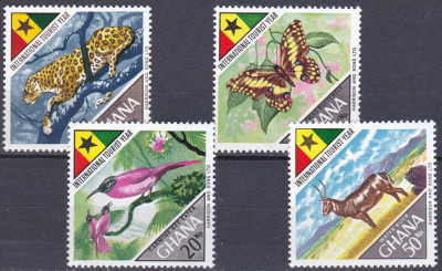 DB1 Ghana 1967 Anul Turismului Fauna Pasari Fluturi 4 v. MNH foto