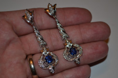 CERCEI AUR alb 18k + 50 Diamante = 1ct. + 2 Blue Ceylon Sapphire - Art Nouveau ! foto