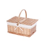 Cumpara ieftin Cos depozitare lemn rachita maro textil alb 40 x 30 x 34 cm