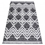 Covor MAROC P642 Caro, Zigzag gri / alb Franjuri Berber shaggy, 160x220 cm, Dreptunghi, Polipropilena