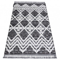 Covor MAROC P642 Caro, Zigzag gri / alb Franjuri Berber shaggy, 120x170 cm