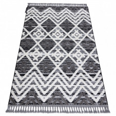 Covor MAROC P642 Caro, Zigzag gri / alb Franjuri Berber shaggy, 160x220 cm