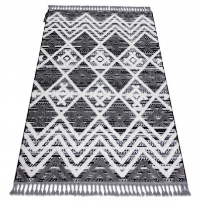 Covor MAROC P642 Caro, Zigzag gri / alb Franjuri Berber shaggy, 120x170 cm foto