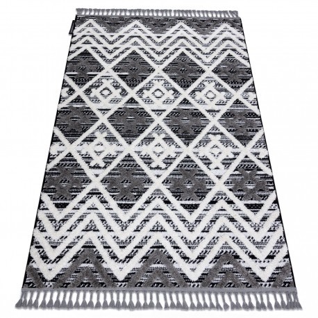 Covor MAROC P642 Caro, Zigzag gri / alb Franjuri Berber shaggy, 120x170 cm