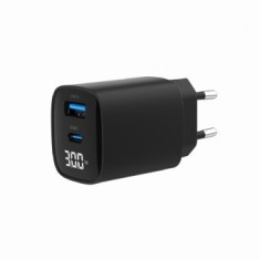 ALIMENTATOR retea 220V GEMBIRD, universal, 1 x USB Type-C D 30W, 1 x USB-A 3.0 QC 20W, LCD display, negru, &quot;TA-UC-PDQC30LCD-BK-01&quot; (timbru verde 0.18