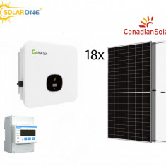 Kit sistem fotovoltaic trifazat 10 kW, invertor Growatt si 18 panouri Canadian Solar 550W