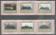 Umm al Qiwain 1973 Trains, 6 imperf. mini sheet, used T.197