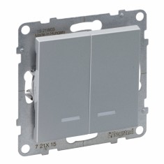 Intrerupator dublu cu led Legrand Suno aluminiu 721315
