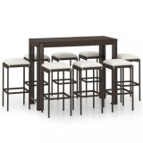 Set mobilier bar de gradina cu perne, 9 piese, maro, poliratan GartenMobel Dekor, vidaXL