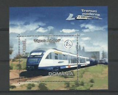 Romania MNH 2004 - Trenuri Moderne Sageata Albastra - LP 1632 - colita foto
