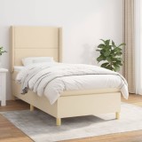 VidaXL Pat box spring cu saltea, crem, 90x200 cm, textil