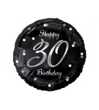Balon Folie model Happy 30 Birthday Negru cu Argintiu 45 cm