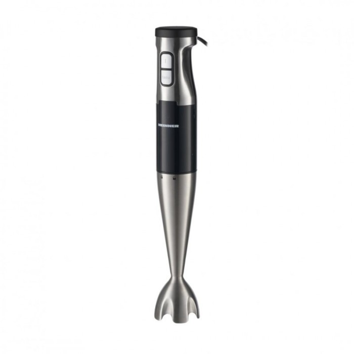 Blender de mana Heinner, 1000 W, viteza variabila, vas 700 ml, accesorii incluse, Negru/Argintiu