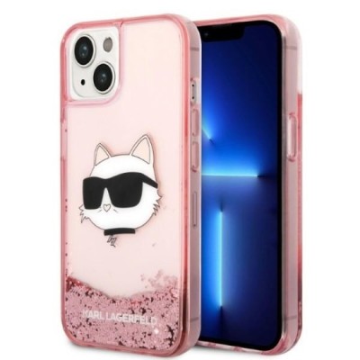 Husa pentru iPhone 15 Plus / iPhone 14 Plus - Karl Lagerfeld Hardcase Glitter (KLHCP14MLNCHCP) - Pink Choupette Head foto