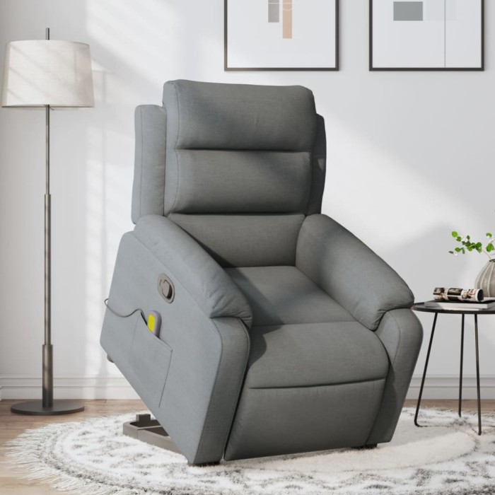 vidaXL Fotoliu de masaj rabatabil cu ridicare, gri &icirc;nchis, textil