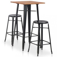 vidaXL Set mobilier de bar, 3 piese, negru, oțel