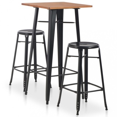 vidaXL Set mobilier de bar, 3 piese, negru, oțel foto