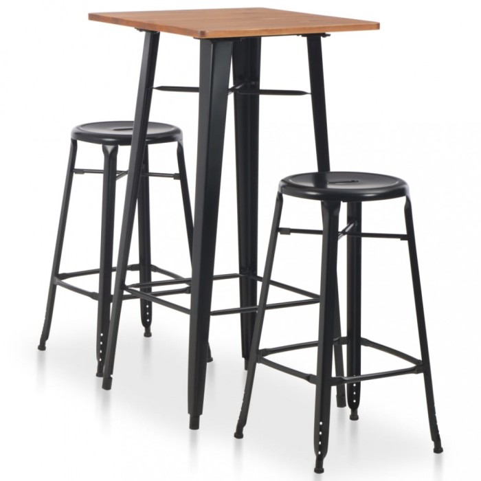 vidaXL Set mobilier de bar, 3 piese, negru, oțel