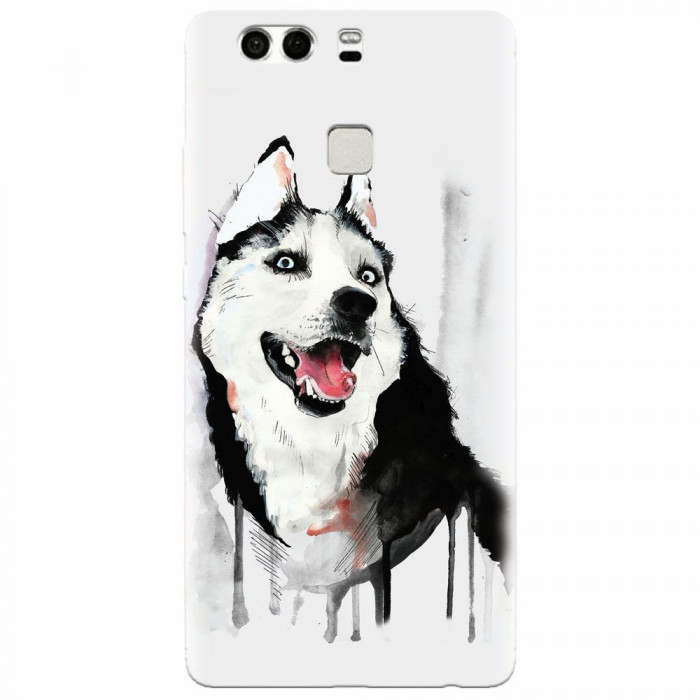 Husa silicon pentru Huawei P9 Plus, Husky Dog Watercolor Illustration