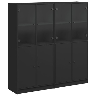 Biblioteca cu usi, negru, 136x37x142 cm, lemn compozit foto