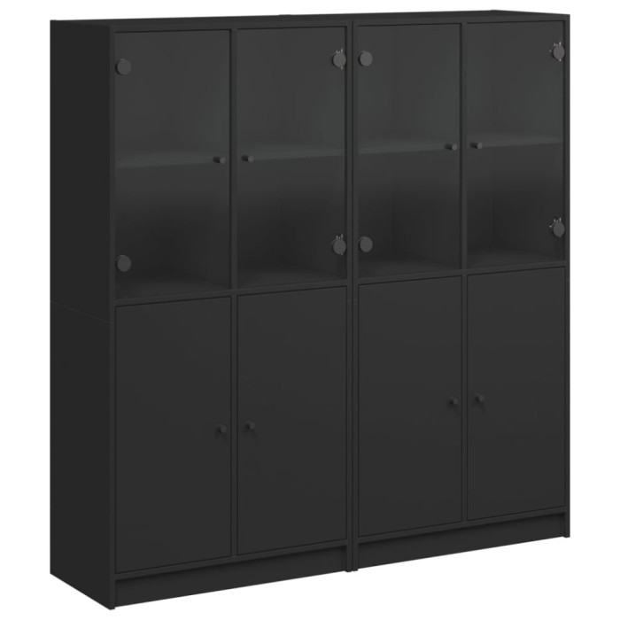 Biblioteca cu usi, negru, 136x37x142 cm, lemn compozit