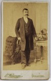 FOTOGRAF L. WAISMAN , BUCURESTI , DOMN CU REDINGOTA SI UMBRELA IN STUDIO , FOTOGRAFIE FORMAT C.D.V. , SFARISTUL SEC.XIX