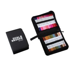 Set Carioci pe Baza de Apa, 2 in 1, pentru Pictura, Caligrafie, 120 Culori, Penar Negru, Corp Carioca Alb, 27.5 x 19.5 x 8 cm, Multicolor foto