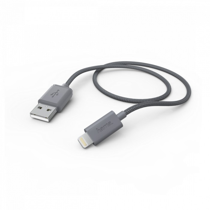 Cablu de incarcare/date, USB-A - Lightning, 1 m, gri, Hama