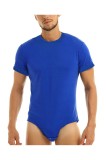 Tricou de corp pentru bărbați cu m&acirc;neci scurte și fermoar la șold, lenjerie de corp &ndash; Albastru XXL